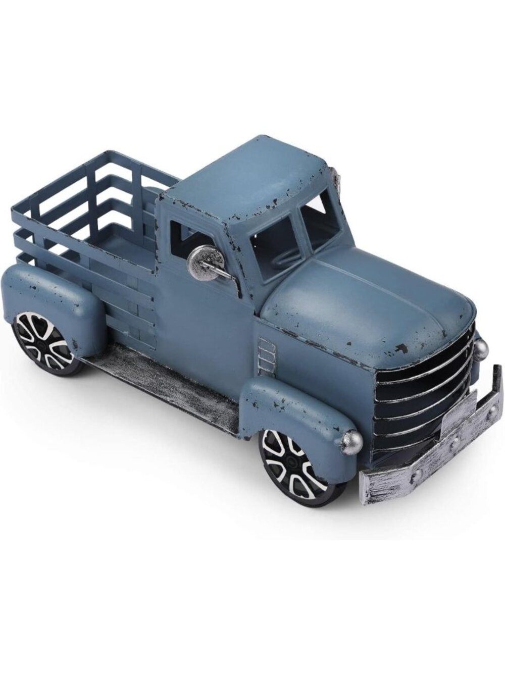 Cute Vintage Blue Truck Decor - Handcrafted Metal Farm Car with Flowers & Trees
